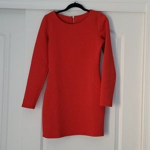 Red Quilted Long Sleeve Bodycon Dress